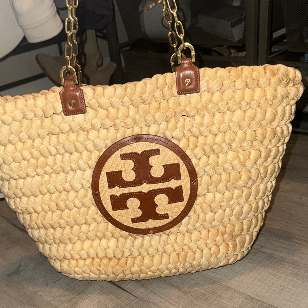Tory Burch Cream and Brown Woven Tote